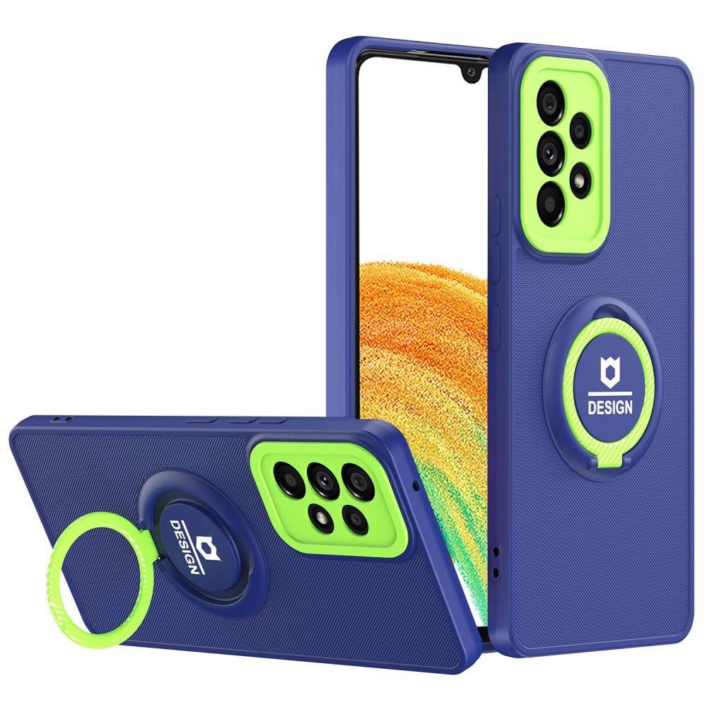 For Samsung Galaxy A33 5G Anti-scratch Hard PC+ TPU Phone Case Cover Protective Shell with Foldable Ring Kickstand - Blue/Green