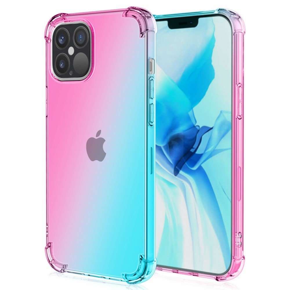 For iPhone 14 Pro 6.1 inch Gradient Design Drop Resistant TPU Soft Edge Bumper with Reinforced Corners Cellphone Cover - Pink / Green
