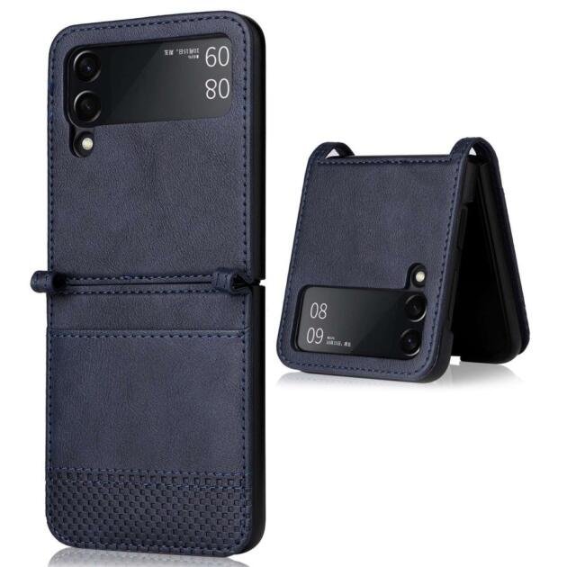 Étui en cuir pour Samsung Galaxy Z Flip4 5G - Bleu