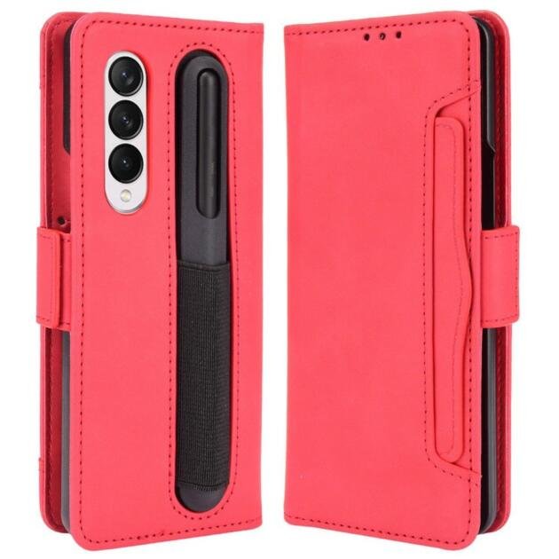 Étui portefeuille en cuir pour Samsung Galaxy Z Fold4 5G - Rouge