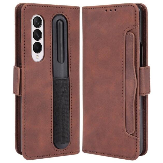 Étui portefeuille en cuir pour Samsung Galaxy Z Fold4 5G - Marron