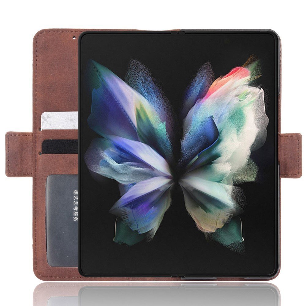 For Samsung Galaxy Z Fold4 5G Well-Protected Anti-Fall Pen Slot Phone Case PU Leather + TPU Phone Cover Multiple Card Slot Wallet Stand Design - Brown – Image 2