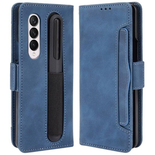 Étui portefeuille en cuir pour Samsung Galaxy Z Fold4 5G - Bleu