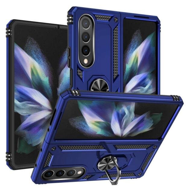 Coque avec support annulaire pour Samsung Galaxy Z Fold4 5G - Bleu