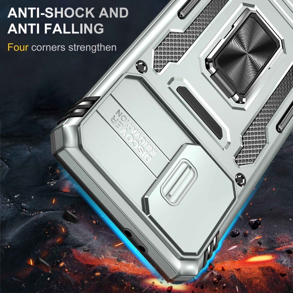 For Samsung Galaxy S21 4G / S21 5G Anti-Drop Phone Case PC + TPU Ring Kickstand Cell Phone Shell with Slide Camera Cover - Grey – Image 2