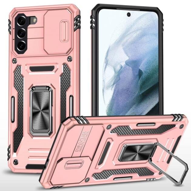 Coque avec support annulaire pour Samsung Galaxy S21 4G/5G - Or Rose