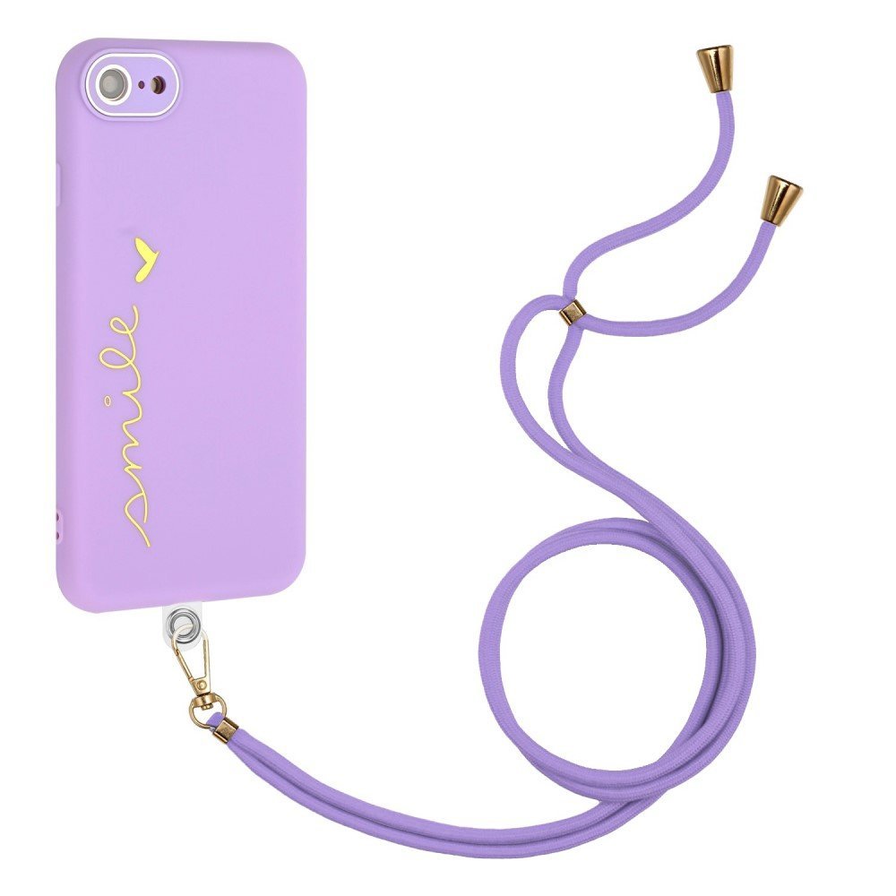For iPhone 7 / 8 4.7 inch / SE (2020)/(2022) Lacquered Phone Case Protective TPU Back Cover with Lanyard and Camera Lens Film - Light Purple