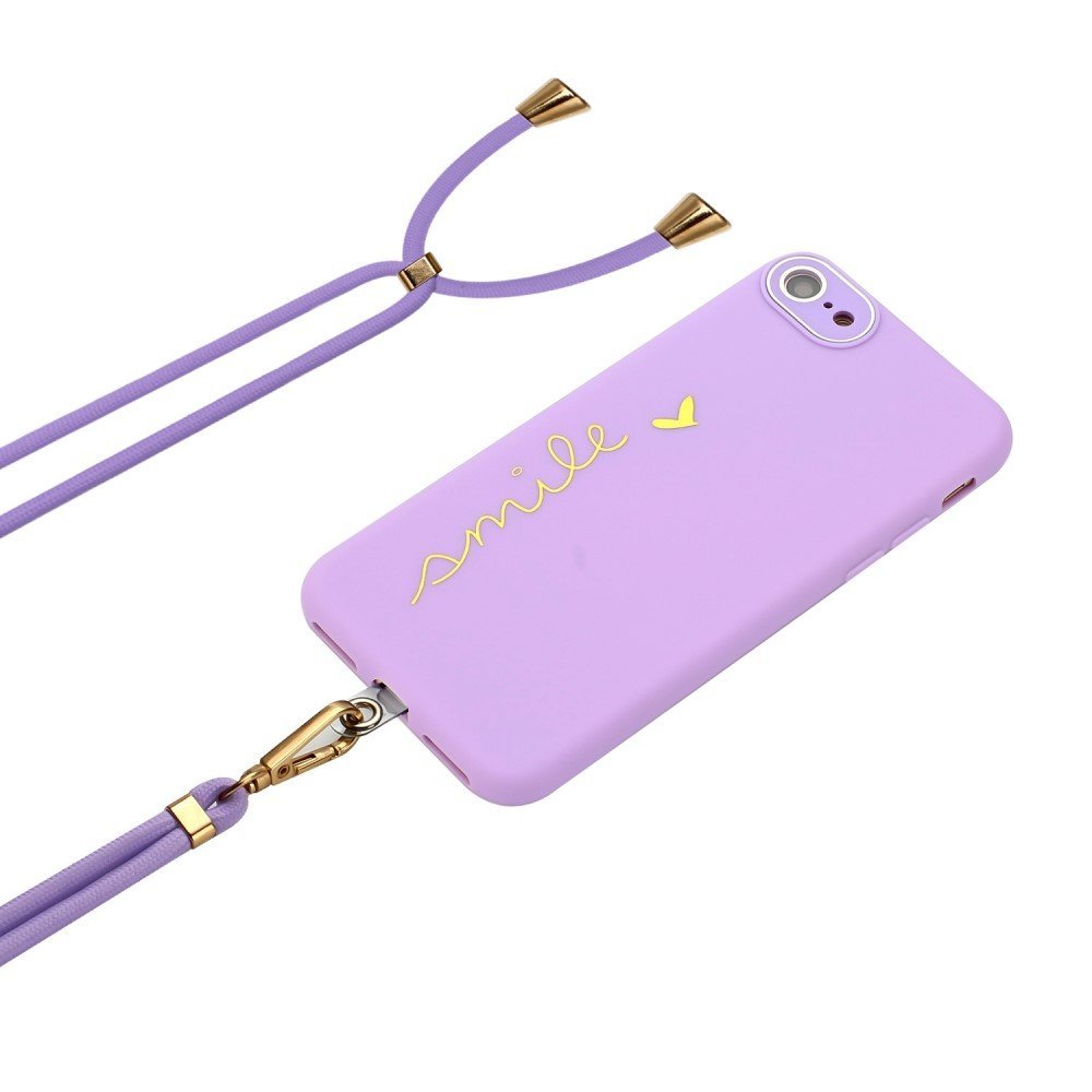 For iPhone 7 / 8 4.7 inch / SE (2020)/(2022) Lacquered Phone Case Protective TPU Back Cover with Lanyard and Camera Lens Film - Light Purple – Image 2