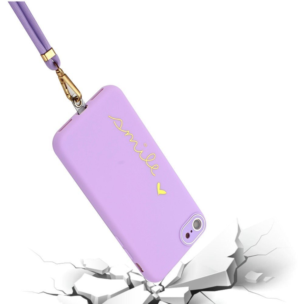 For iPhone 7 / 8 4.7 inch / SE (2020)/(2022) Lacquered Phone Case Protective TPU Back Cover with Lanyard and Camera Lens Film - Light Purple – Image 3