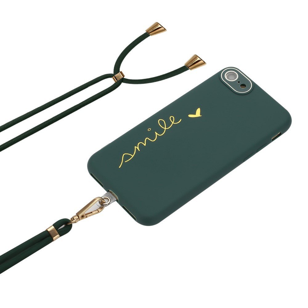 For iPhone 7 / 8 4.7 inch / SE (2020)/(2022) Lacquered Phone Case Protective TPU Back Cover with Lanyard and Camera Lens Film - Blackish Green – Image 2