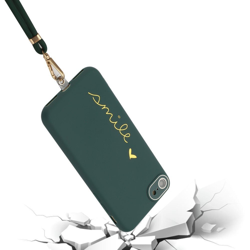 For iPhone 7 / 8 4.7 inch / SE (2020)/(2022) Lacquered Phone Case Protective TPU Back Cover with Lanyard and Camera Lens Film - Blackish Green – Image 3