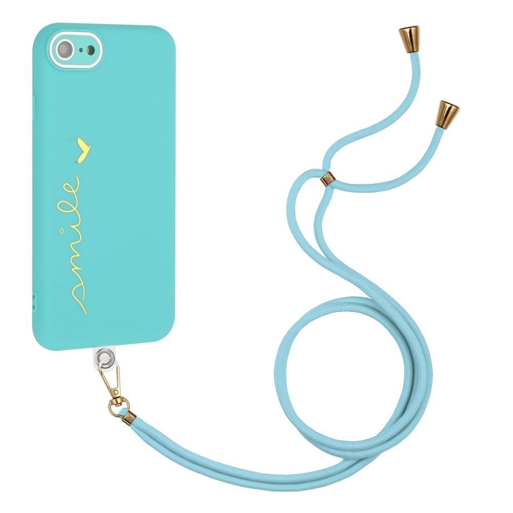 For iPhone 7 / 8 4.7 inch / SE (2020)/(2022) Lacquered Phone Case Protective TPU Back Cover with Lanyard and Camera Lens Film - Baby Blue