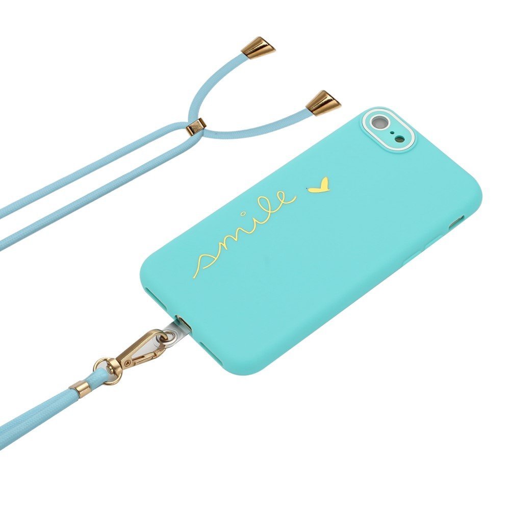 For iPhone 7 / 8 4.7 inch / SE (2020)/(2022) Lacquered Phone Case Protective TPU Back Cover with Lanyard and Camera Lens Film - Baby Blue – Image 2