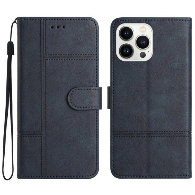 Étui portefeuille en cuir pour iPhone 14 Pro - Bleu