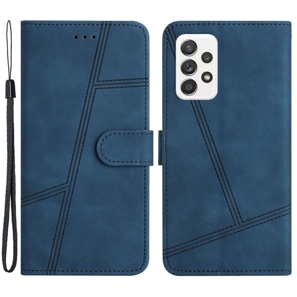 For Samsung Galaxy A32 4G (EU Version) Shockproof Vintage Cover Skin-touch Feeling PU Leather Wallet Stand Phone Case - Blue