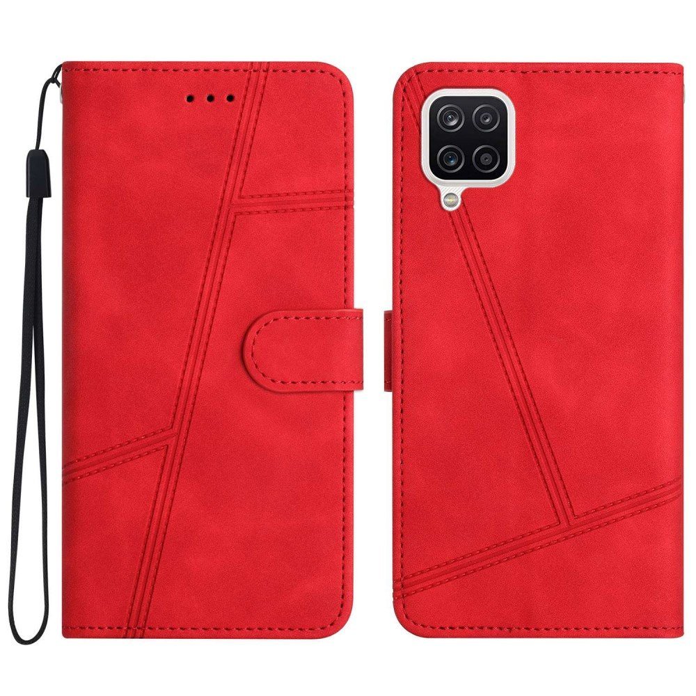 For Samsung Galaxy A22 4G (EU Version) Skin-touch Feeling Vintage PU Leather Phone Cover Lines Decor Drop-proof Flip Stand Shell Case with Wallet - Red