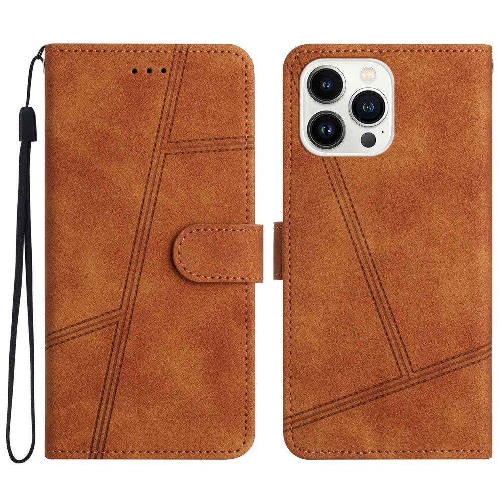 Skin-touch Feeling Stitching Lines Decor Phone Shell for iPhone 13 Pro Max 6.7 inch, Retro PU Leather Stand Phone Case - Brown