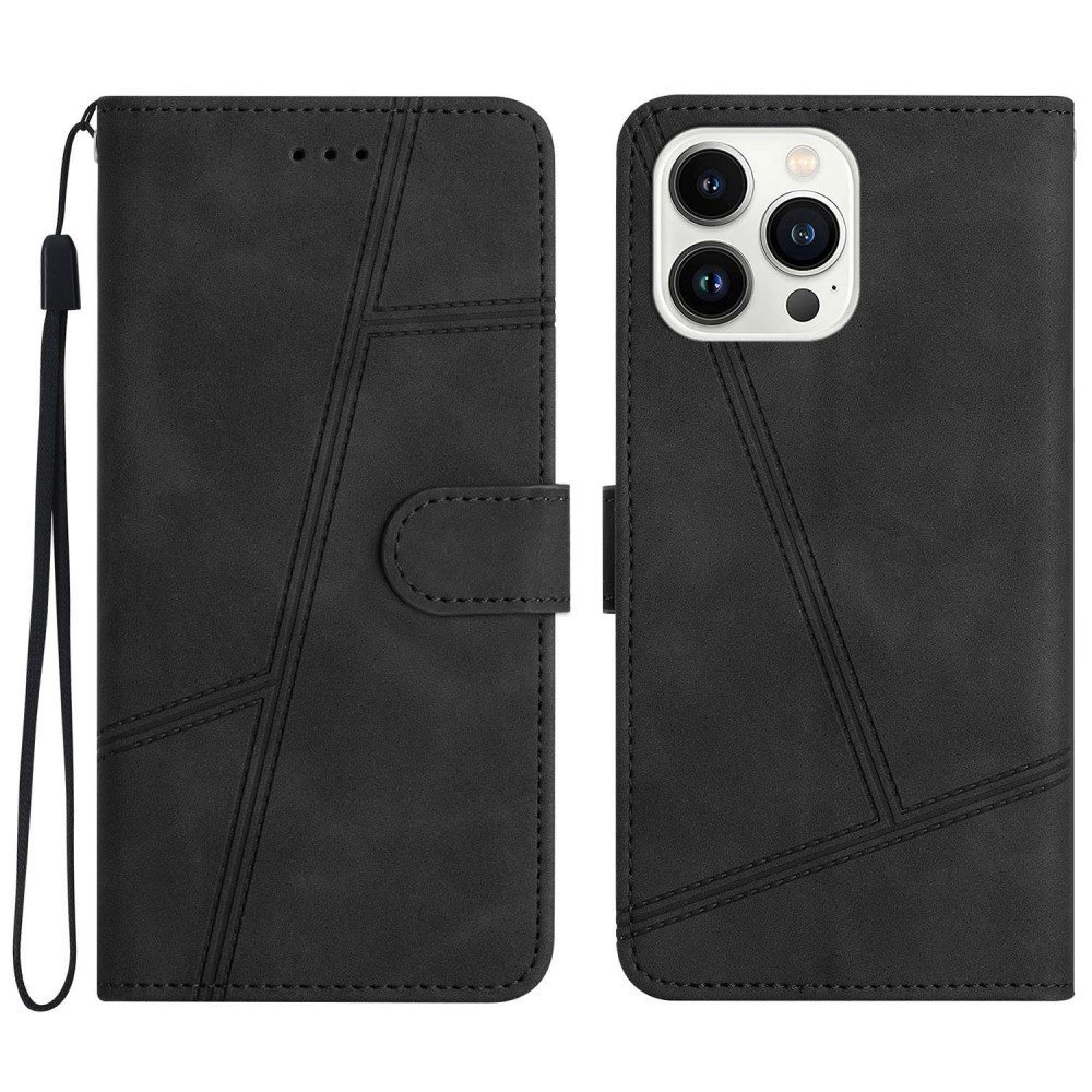 Skin-touch Feeling Stitching Lines Decor Phone Shell for iPhone 13 Pro Max 6.7 inch, Retro PU Leather Stand Phone Case - Black