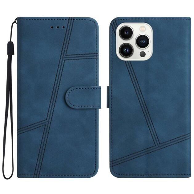 Étui en cuir retro pour iPhone 13 Pro Max 6,7 pouces - Bleu