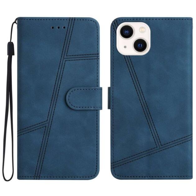 Étui portefeuille en cuir PU pour iPhone 13 6,1 pouces - Bleu