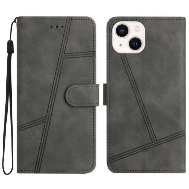 Étui portefeuille en cuir PU pour iPhone 13 6,1 pouces - Gris