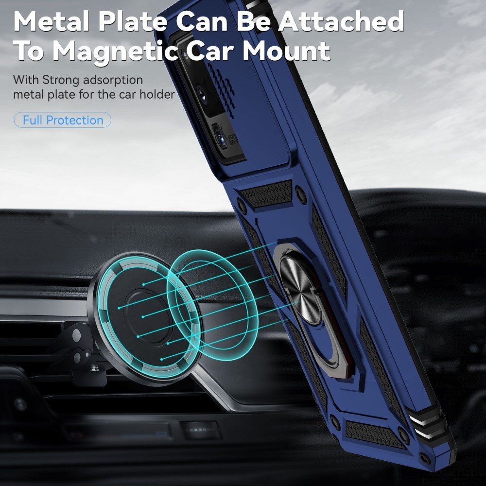 Hard PC + Soft TPU Phone Case for Samsung Galaxy S20 Ultra, Metal Ring Kickstand Anti-drop Cover with Slide Camera Protection - Blue – Image 3