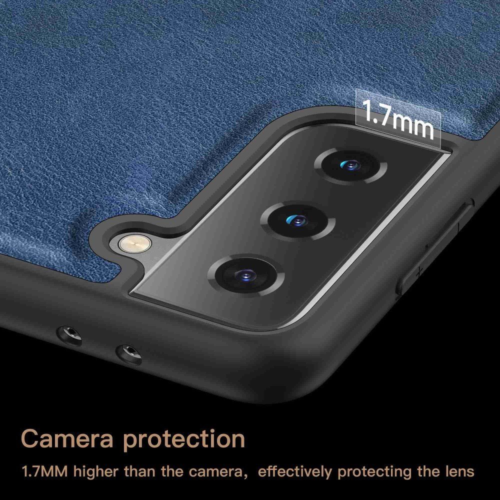 For Samsung Galaxy S21 4G / S21 5G Shockproof Case Anti-Fall Retro Phone Case TPU+PC+PU Leather Protective Cover - Blue – Image 3