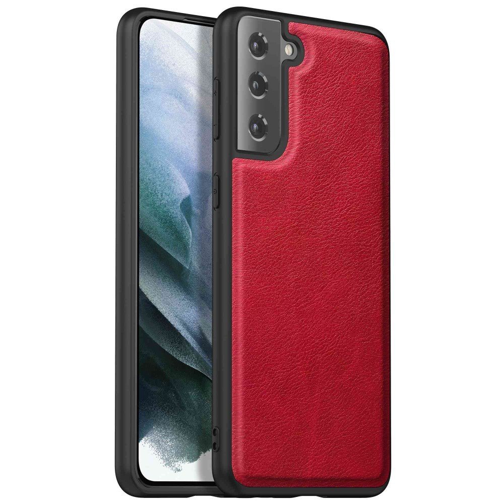 For Samsung Galaxy S21 4G / S21 5G Shockproof Case Anti-Fall Retro Phone Case TPU+PC+PU Leather Protective Cover - Red