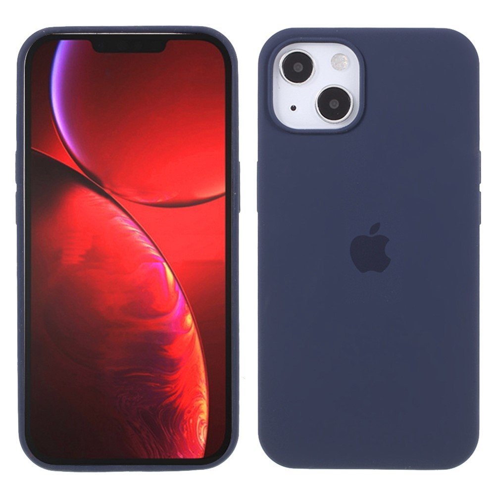 For iPhone 14 Silky Touch Solid Silicone Phone Case Fiber Lining Anti-Fingerprint Shockproof Cover - Dark Blue – Image 2