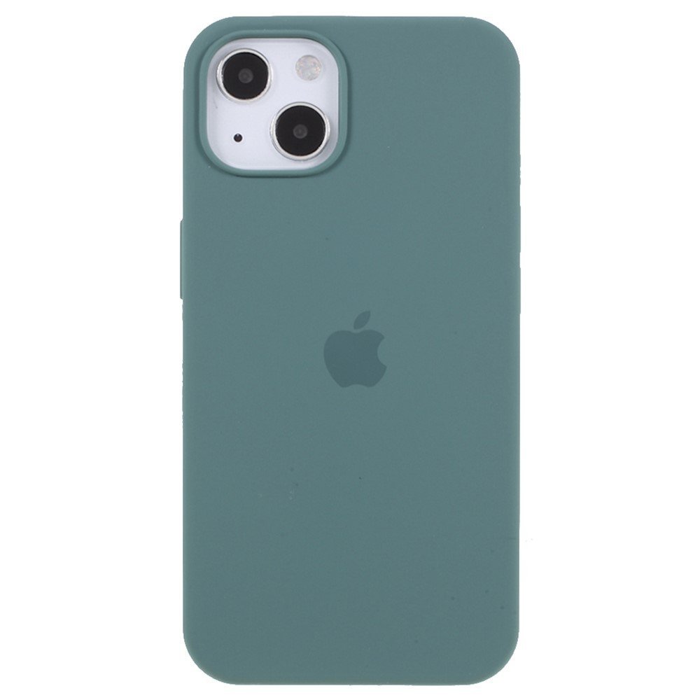 For iPhone 14 Silky Touch Solid Silicone Phone Case Fiber Lining Anti-Fingerprint Shockproof Cover - Blackish Green