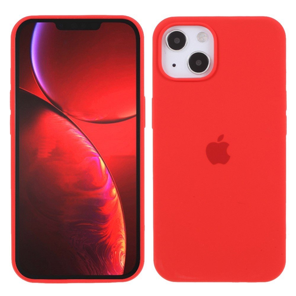 For iPhone 14 Silky Touch Solid Silicone Phone Case Fiber Lining Anti-Fingerprint Shockproof Cover - Red – Image 2
