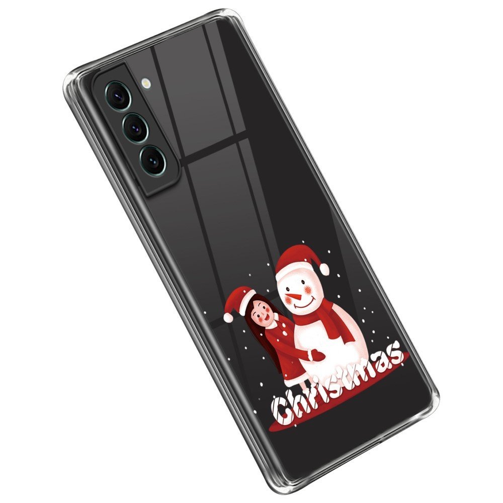 For Samsung Galaxy S22 5G Christmas Pattern Printing TPU Case Anti-drop Protective Xmas Phone Cover - Girl and Snowman