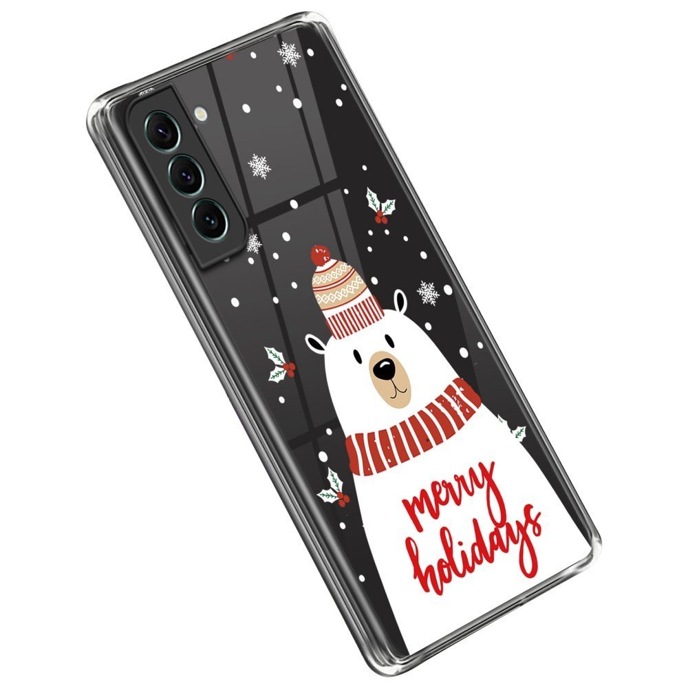 For Samsung Galaxy S22 5G Christmas Pattern Printing TPU Case Anti-drop Protective Xmas Phone Cover - Scarf White Bear