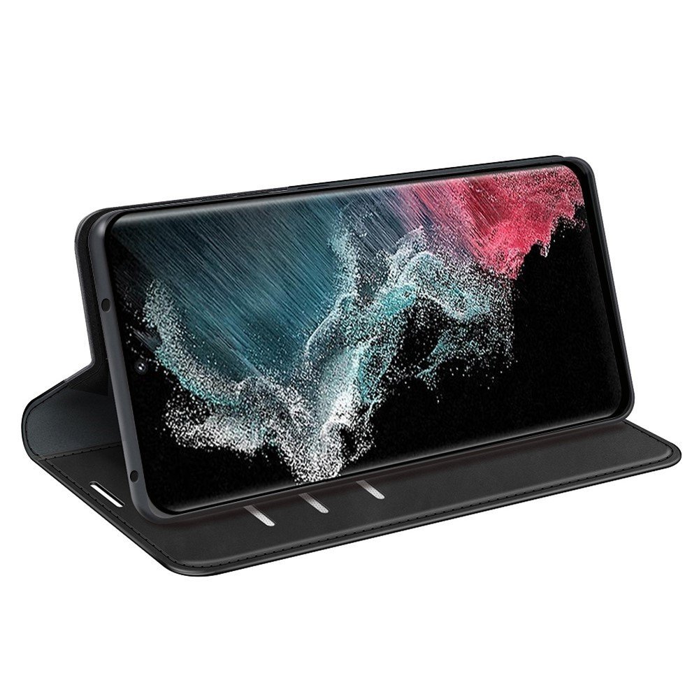 For Samsung Galaxy S23 Ultra Skin-touch Feeling PU Leather Cover Magnetic Auto-absorbed Phone Case with Stand Wallet - Black – Image 3