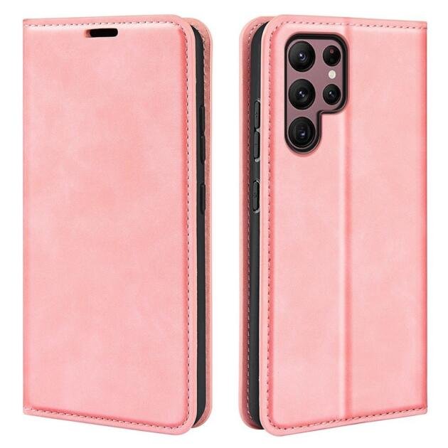 Étui portefeuille en cuir PU pour Samsung Galaxy S23 Ultra - Rose