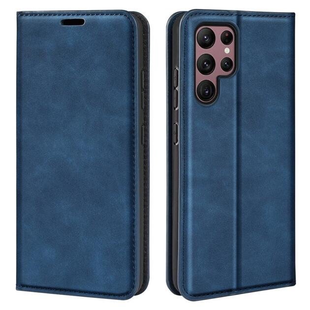 Étui portefeuille en cuir PU pour Samsung Galaxy S23 Ultra - Bleu