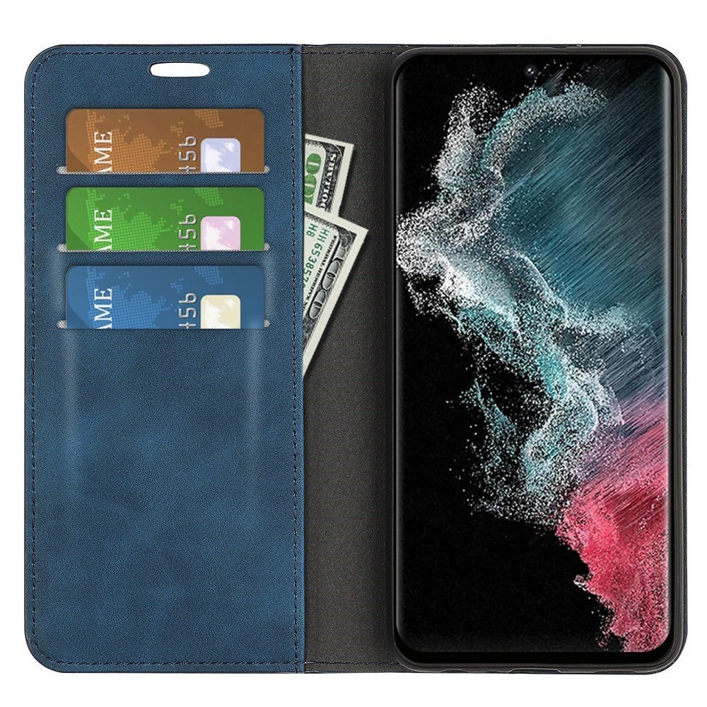 For Samsung Galaxy S23 Ultra Skin-touch Feeling PU Leather Cover Magnetic Auto-absorbed Phone Case with Stand Wallet - Blue – Image 2