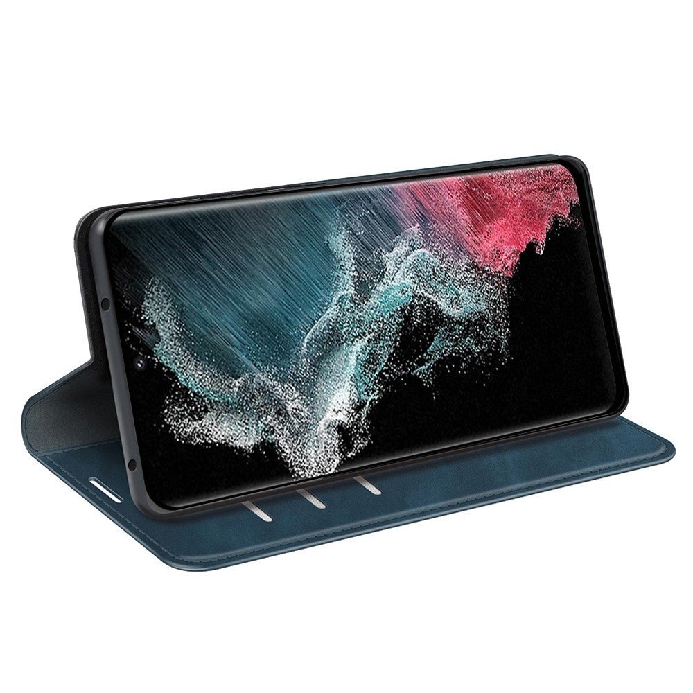 For Samsung Galaxy S23 Ultra Skin-touch Feeling PU Leather Cover Magnetic Auto-absorbed Phone Case with Stand Wallet - Blue – Image 3