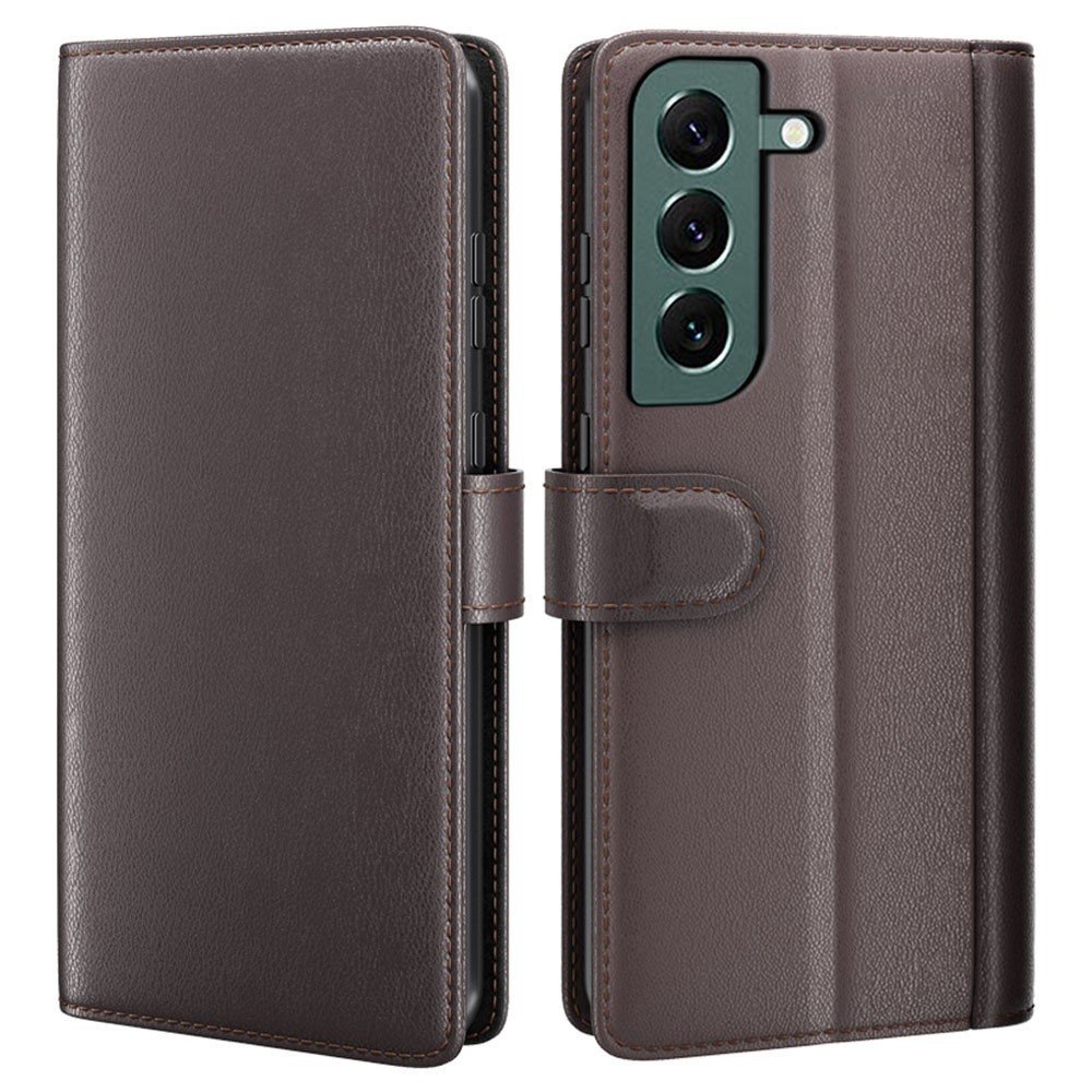 For Samsung Galaxy S23 Genuine Split Leather Stand Cover Anti-scratch Phone Wallet Case - Brown
