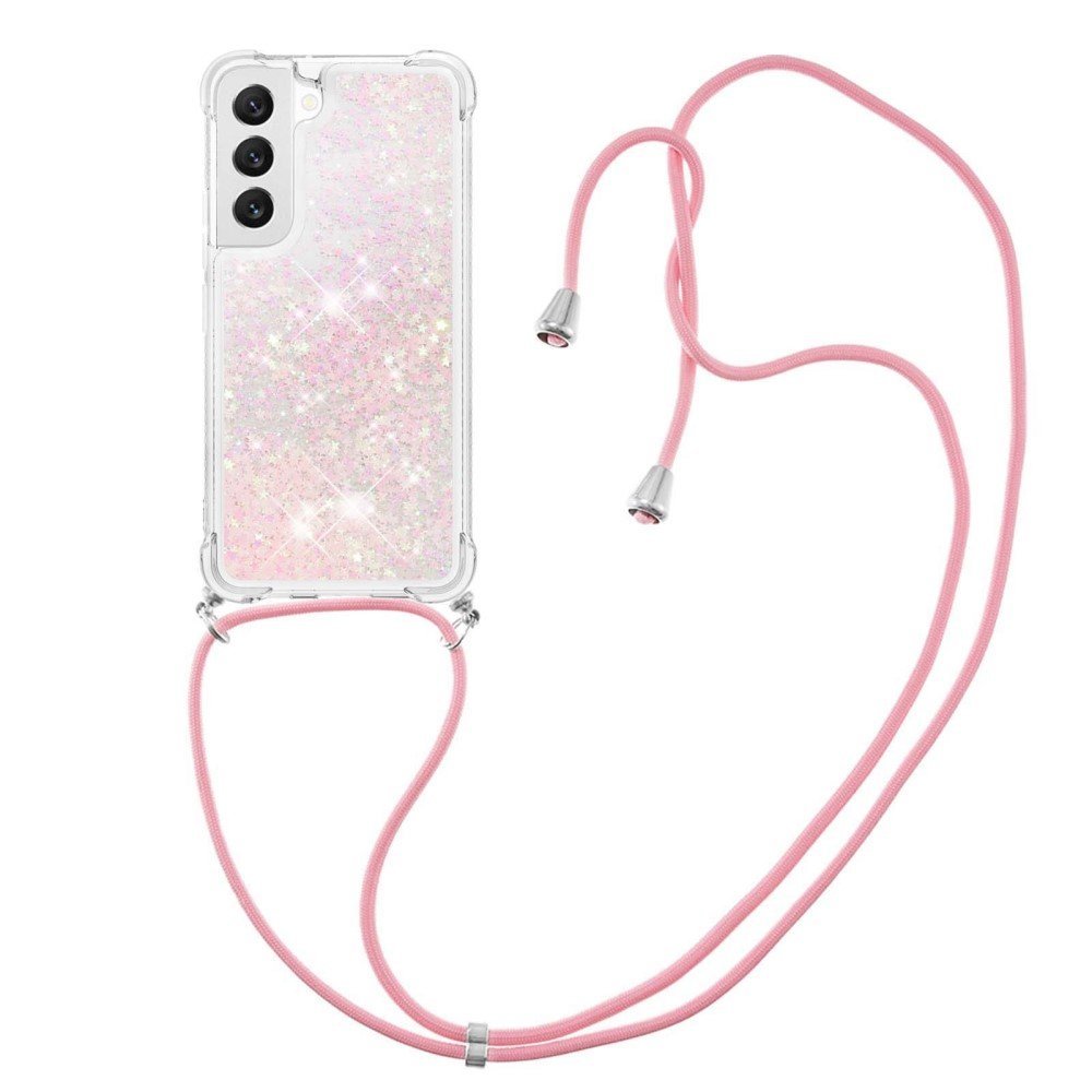 YB Quicksand Series-4 Phone Case for Samsung Galaxy S23 Liquid Quicksand Shockproof TPU Cover with Lanyard - Pink / Pentagrams