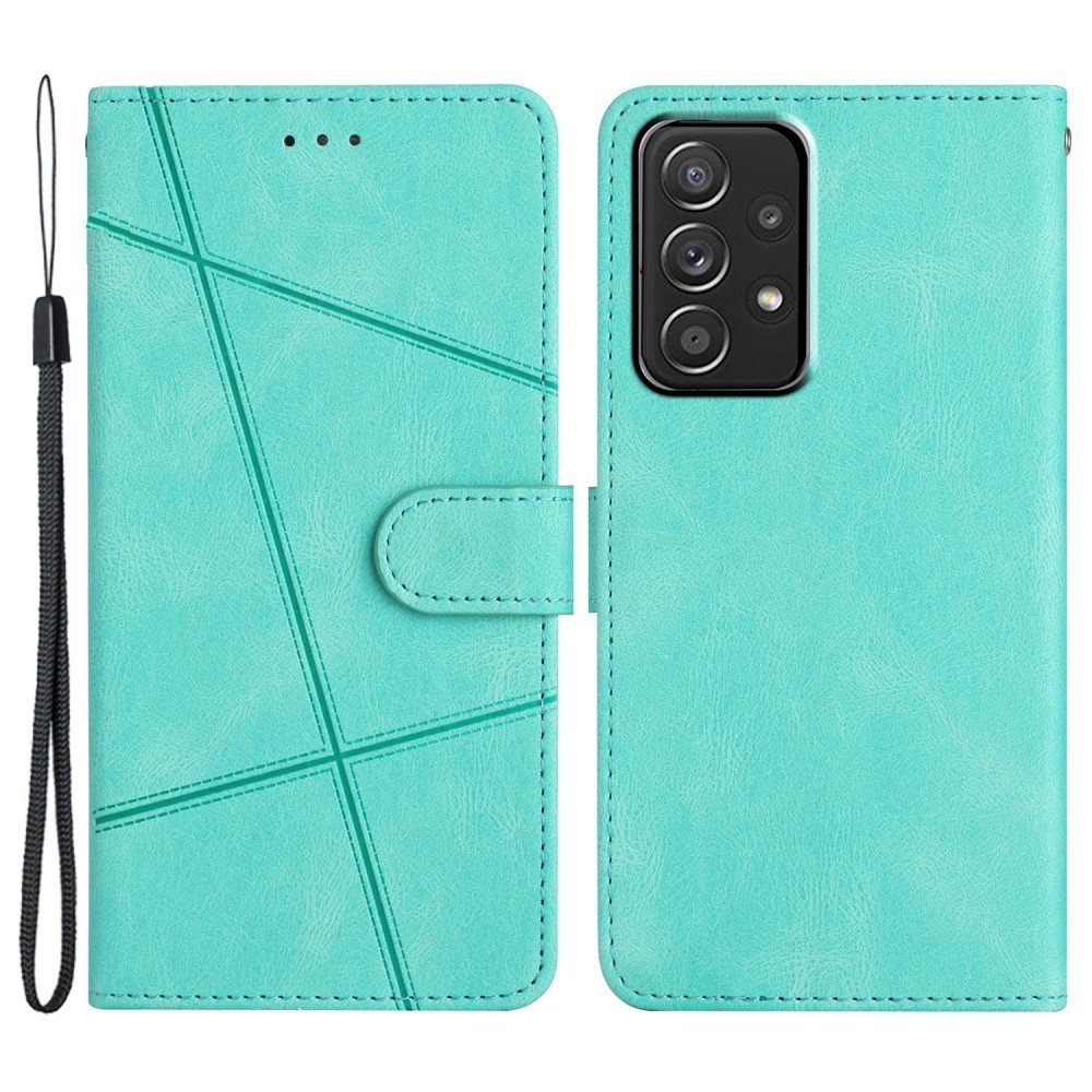 For Samsung Galaxy A73 5G PU Leather Crazy Horse Texture Phone Cover Imprinted Lines Wallet Stand Flip Magnetic Case with Strap - Green