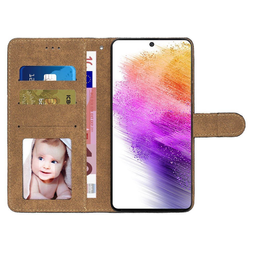 For Samsung Galaxy A73 5G PU Leather Crazy Horse Texture Phone Cover Imprinted Lines Wallet Stand Flip Magnetic Case with Strap - Green – Image 2