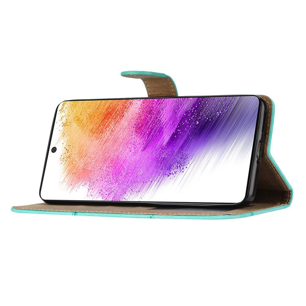 For Samsung Galaxy A73 5G PU Leather Crazy Horse Texture Phone Cover Imprinted Lines Wallet Stand Flip Magnetic Case with Strap - Green – Image 3