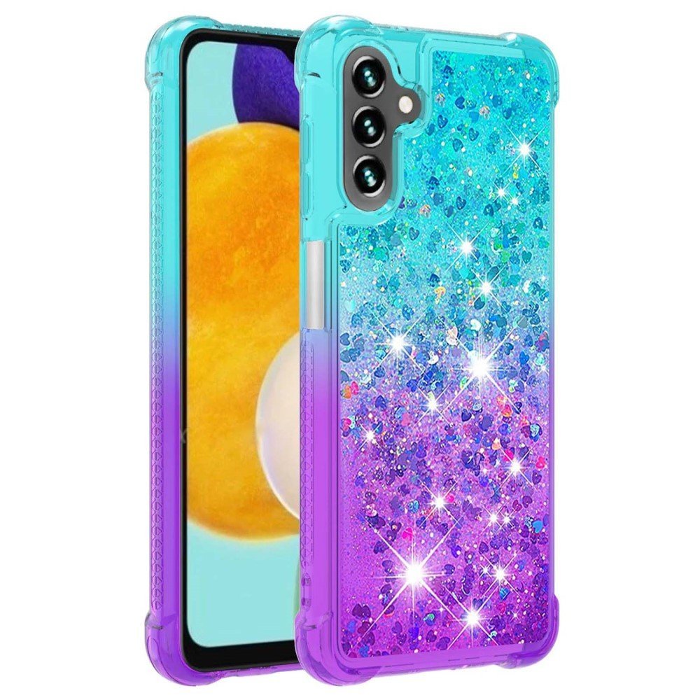 YB Quicksand Series-3 for Samsung Galaxy A34 5G Flexible TPU Back Cover Gradient Quicksand Liquid Flowing Sparkle Phone Case - Sky Blue / Purple
