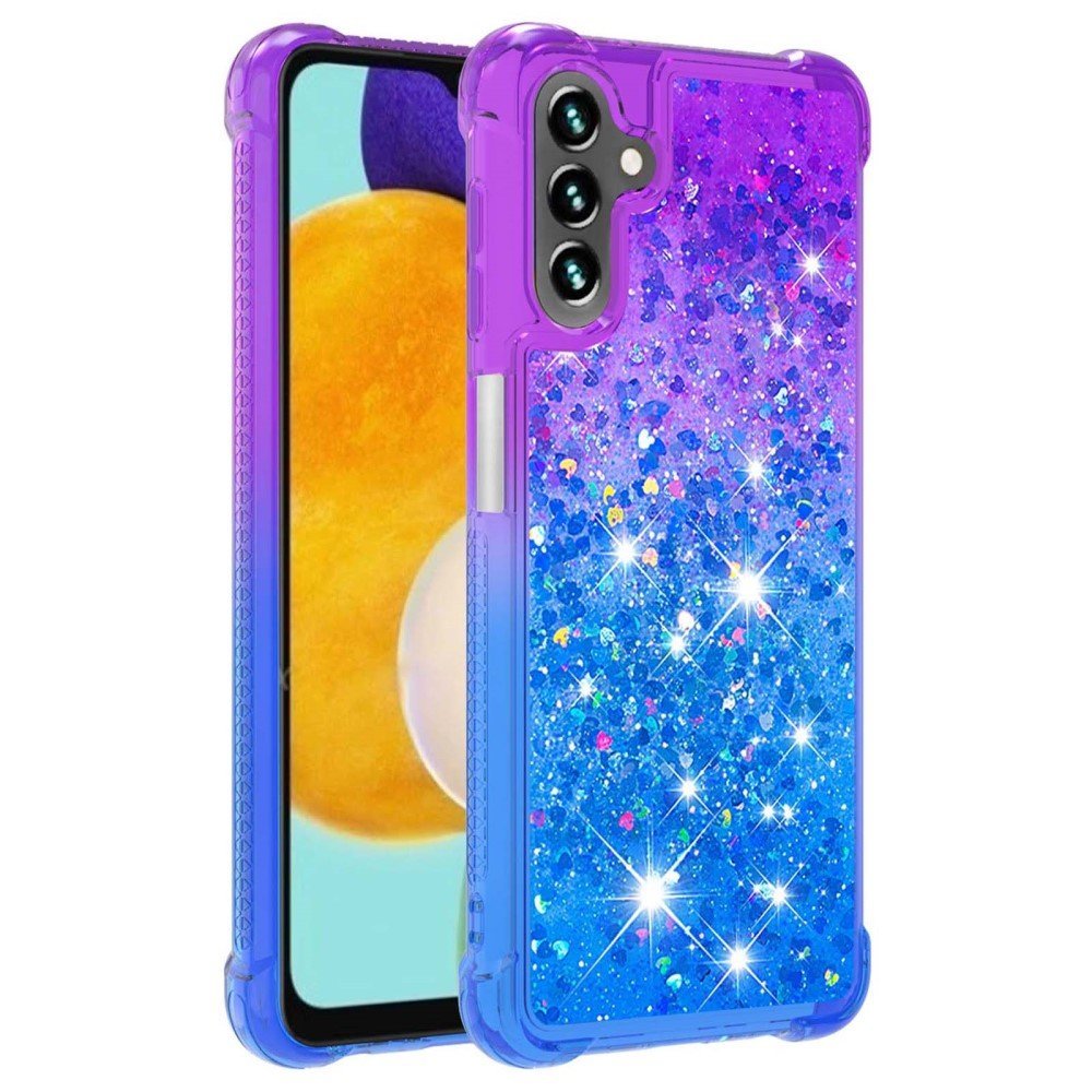YB Quicksand Series-3 for Samsung Galaxy A54 5G Shockproof TPU Back Cover Gradient Quicksand Liquid Flowing Sparkle Phone Case - Purple / Sky Blue