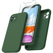 DIVI Shockproof Liquid Silicone Shell with Tempered Glass Screen Protector for iPhone 11 Pro Max 6.5 inch - Midnight Green