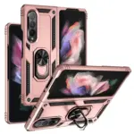 Ring Holder Kickstand Design Anti-fall PC + TPU + Metal Hybrid Phone Cover Shell for Samsung Galaxy Z Fold3 5G - Rose Gold