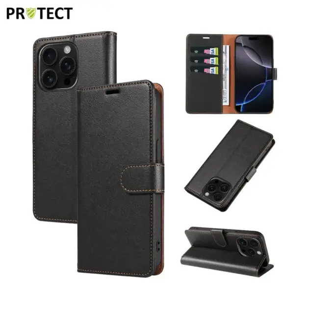 Leather Cover for iPhone 16 Pro Skin-touch Flip Stand Wallet Imprinted Line Anti-drop Phone Case - Black