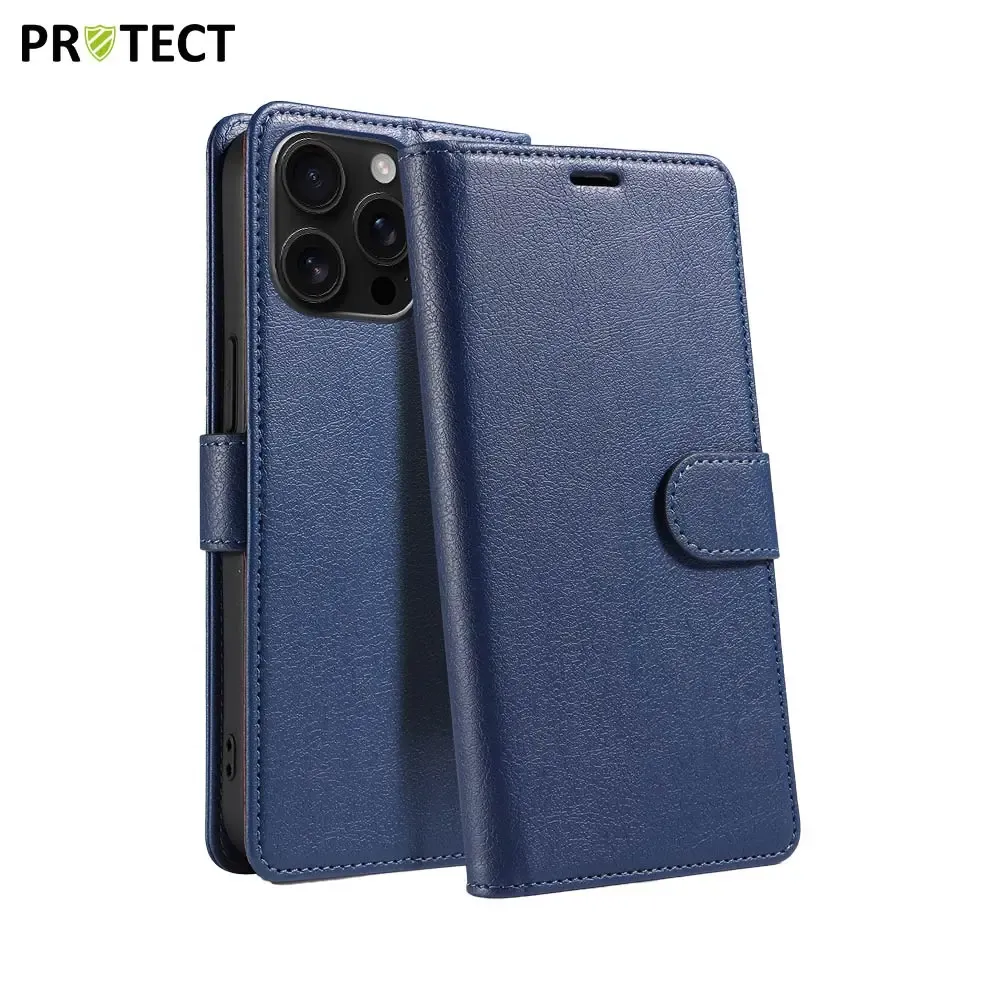 Leather Cover for iPhone 16 Pro Skin-touch Flip Stand Wallet Imprinted Line Anti-drop Phone Case - Blue