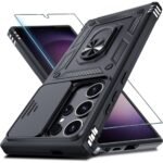 For Samsung Galaxy S25 Ultra Case Ring Magnetic Kickstand PC + TPU Dual Layer Shock Absorption Protective Phone Protector with Camera Lens Cover - Black